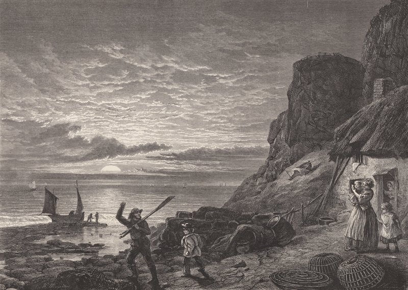 Rybáři otec a syn se loučí s rodinou (rytina) od Edmund Morison (after) Wimperis
