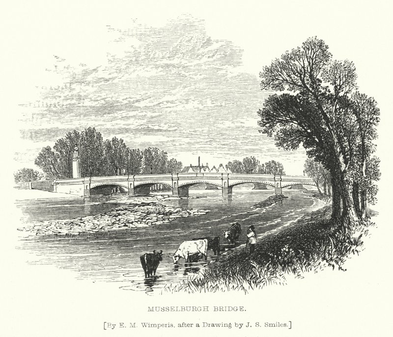 Musselburgh Bridge (rytina) od Edmund Morison (after) Wimperis