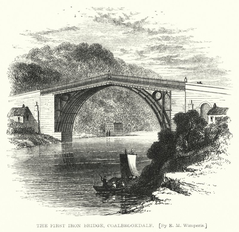 The First Iron Bridge, Coalbrookdale (rytina) od Edmund Morison (after) Wimperis