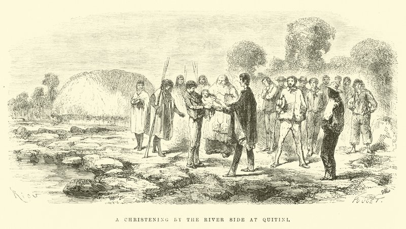 Křest u řeky v Quitini od Edouard Riou