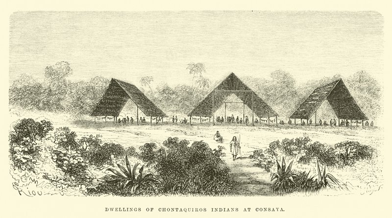 Obydlí indiánů Chontaquiros v Consaya od Edouard Riou