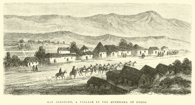 San Jeronimo, vesnice v Quebrada of Cuzco od Edouard Riou