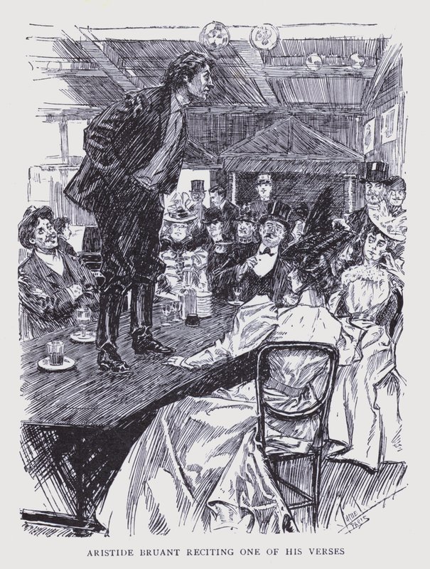 Bohémská Paříž: Aristide Bruant recituje jeden ze svých veršů (litografie) od Edouard Alfred (1875 1954) Cucuel