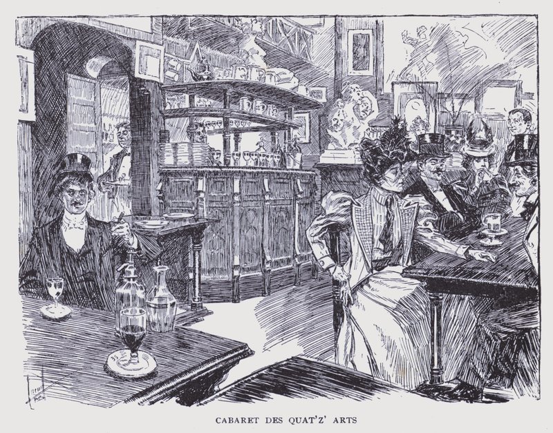Bohémská Paříž: (litografie): Cabaret des Quat