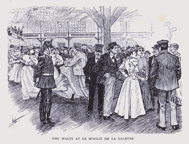 Bohémská Paříž: Valčík v Le Moulin de la Galette (litografie) od Edouard Alfred (1875 1954) Cucuel