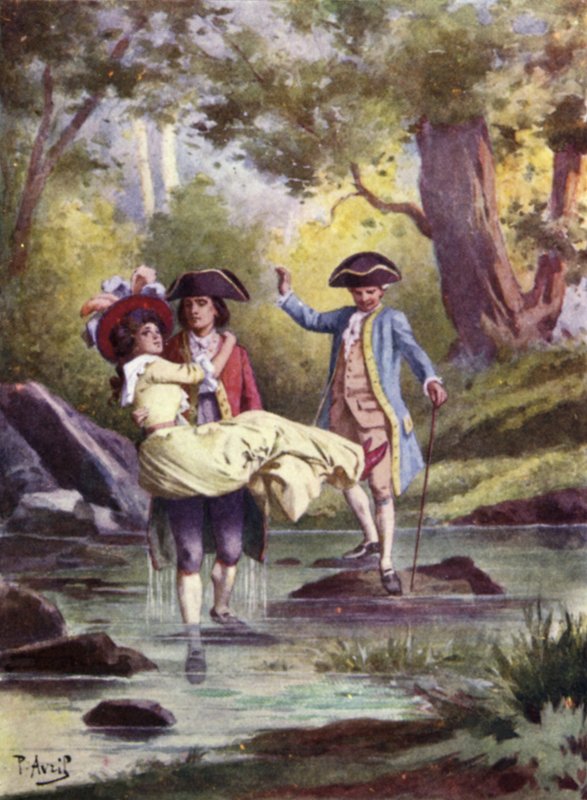 Vzal jsem Edmee do náruče a tiše jsem se brodil potokem. Ilustrace pro Mauprat od George Sand od Edouard Henri Avril
