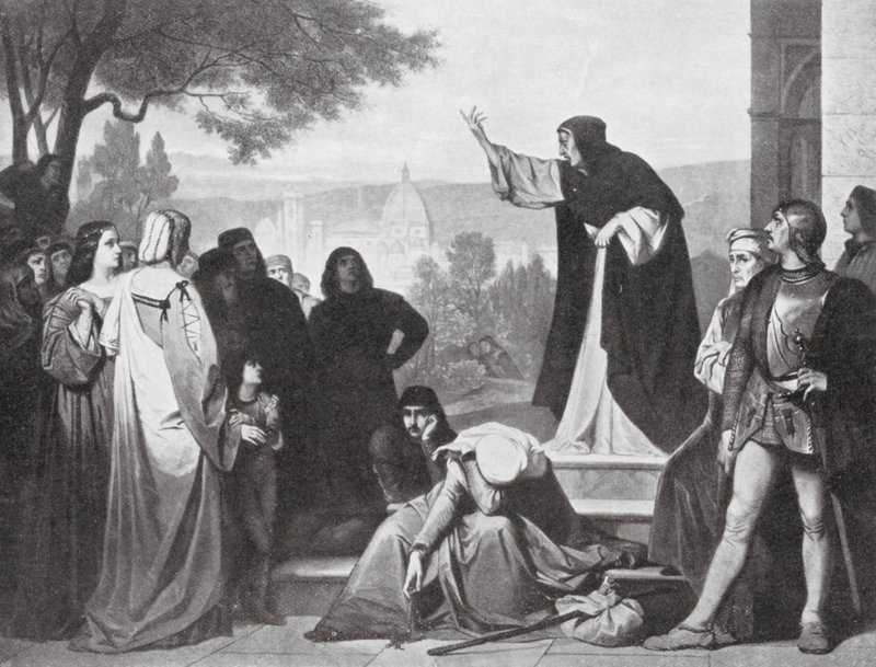 Savonarolovo kázání (litografie) od Edouard Jean Conrad (after) Hamman