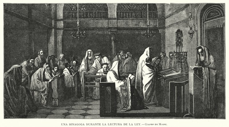 Synagoga při čtení Tóry (litho) od Edouard Moyse