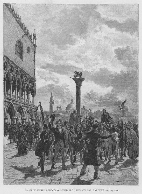 Daniele Manin a Niccolo Tommaseo osvobozeni z vězení (rytina) od Edouardo Matania