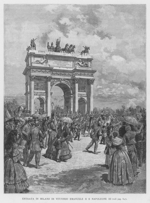Vstup Vittoria Emanuela II a Napoleona III do Milána (rytina) od Edouardo Matania