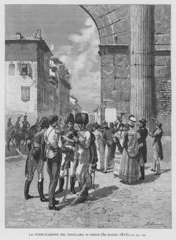 The Publication of Proclation of Rimini, 30. března 1815 (rytina) od Edouardo Matania