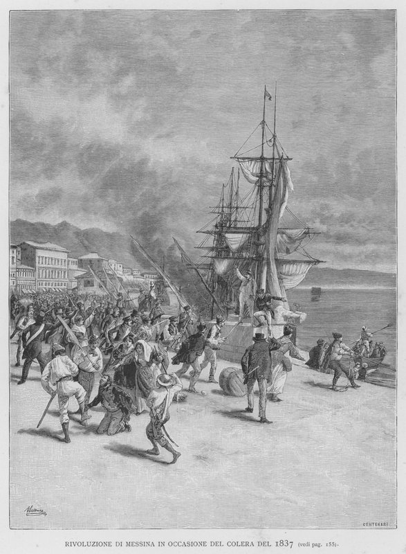 Revoluce v Messině u příležitosti cholery z roku 1837 (rytina) od Edouardo Matania