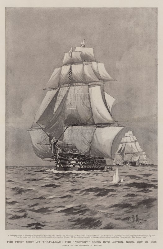 První výstřel na Trafalgar, vítězství v akci, poledne, 21. října 1805 od Eduardo de Martino