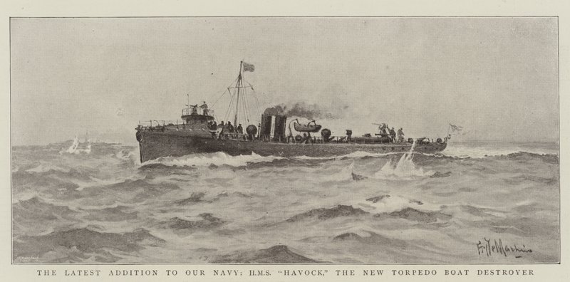 Nejnovější přírůstek do našeho námořnictva, HMS Havock, nový torpédový torpédoborec od Eduardo de Martino
