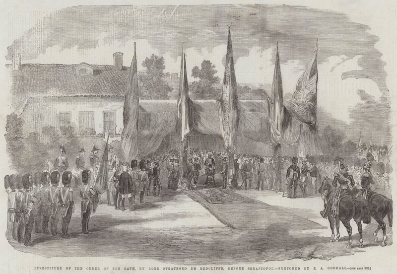 Investitura Řádu lázní lordem Stratfordem de Redcliffe před Sebastopolem od Edward Angelo Goodall