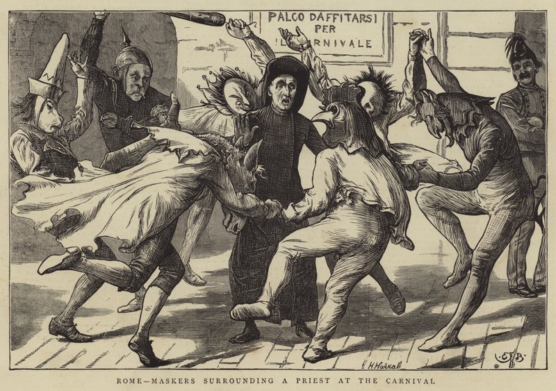 Řím, maskéři obklopující kněze na karnevalu od Edward Frederick Brewtnall