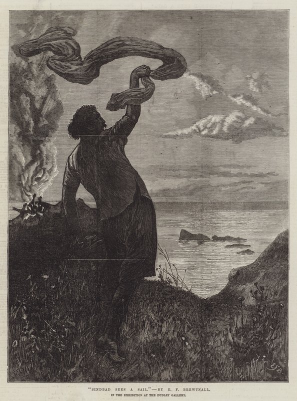Sindibád vidí plachtu, na výstavě v galerii Dudley od Edward Frederick Brewtnall