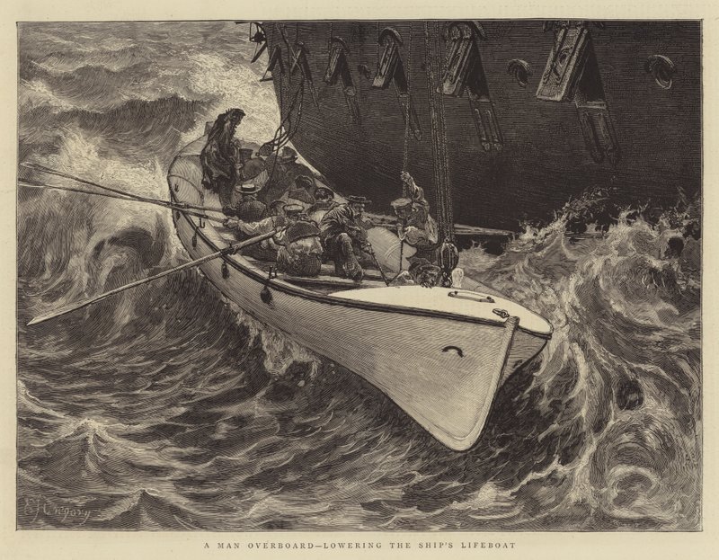 Muž přes palubu, spouští lodní záchranný člun od Edward John Gregory