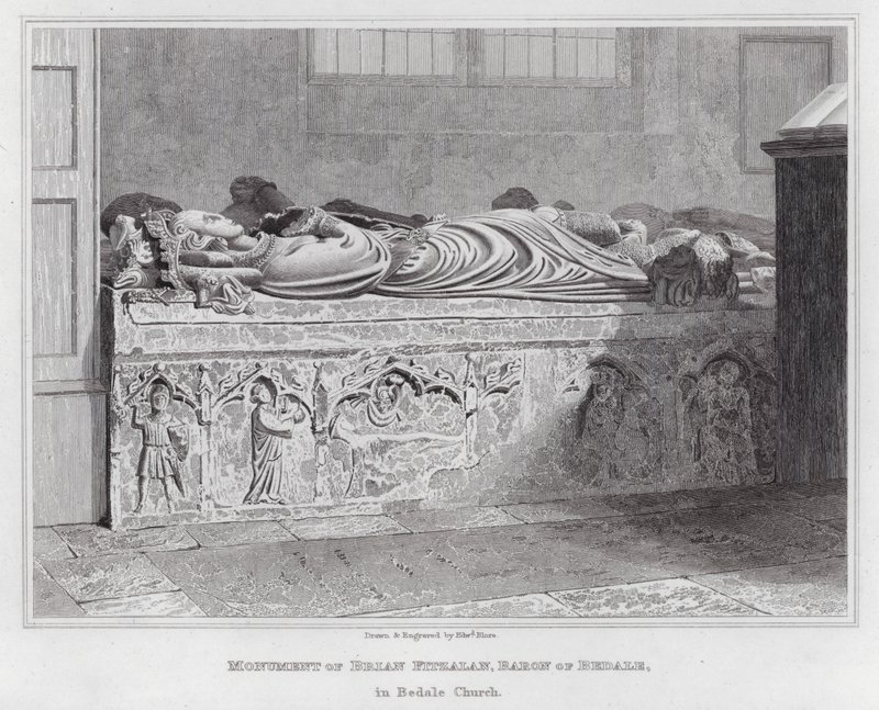 Památník Briana Fitzalan, baron z Bedale, v Bedale Church (rytina) od Edward Blore