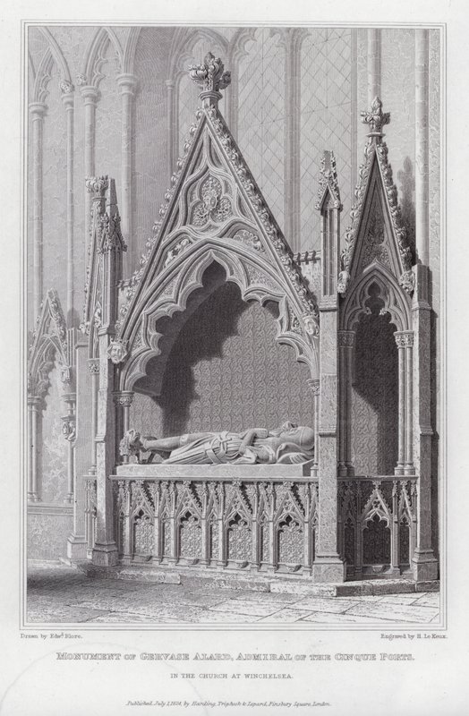 Památník Gervase Alarda, admirála Cinque Ports, v kostele ve Winchelsea (rytina) od Edward Blore