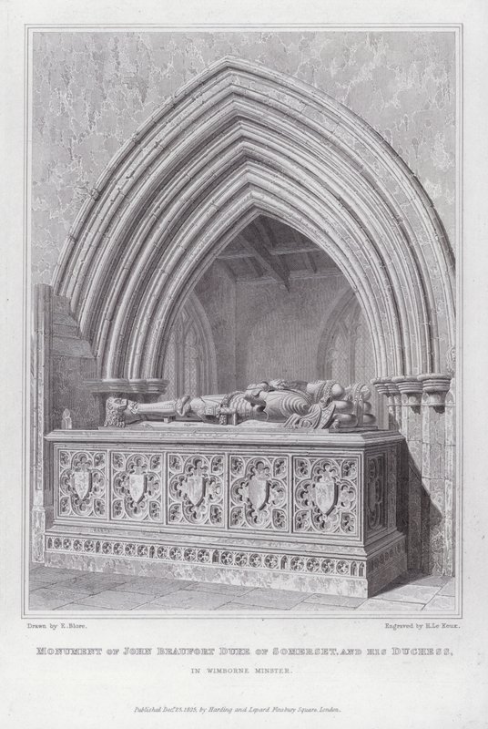 Památník Johna Beauforta vévody ze Somersetu a jeho vévodkyně ve Wimborne Minster (rytina) od Edward Blore