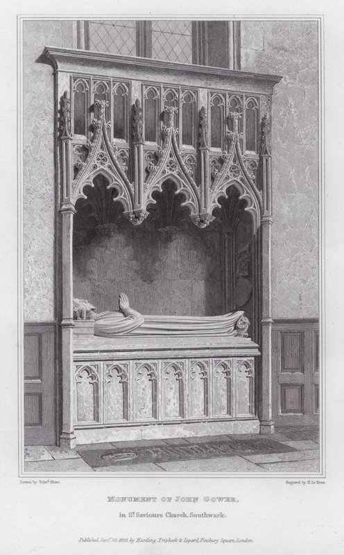 Památník Johna Gowera, v kostele St Saviors, Southwark (rytina) od Edward Blore