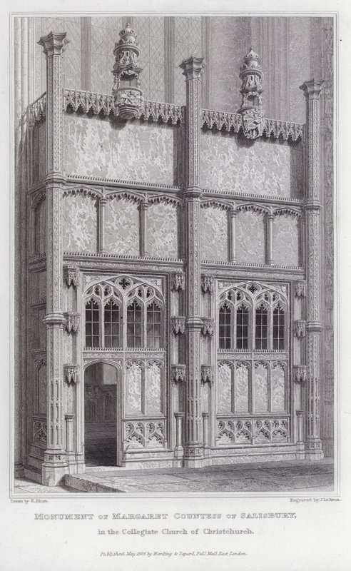 Památník Margaret hraběnky ze Salisbury, v Collegiate Church of Christchurch (rytina) od Edward Blore