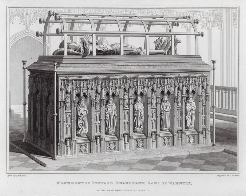 Památník Richarda Beauchampa, hraběte z Warwicku, v kapli Beauchamp ve Warwicku (rytina) od Edward Blore