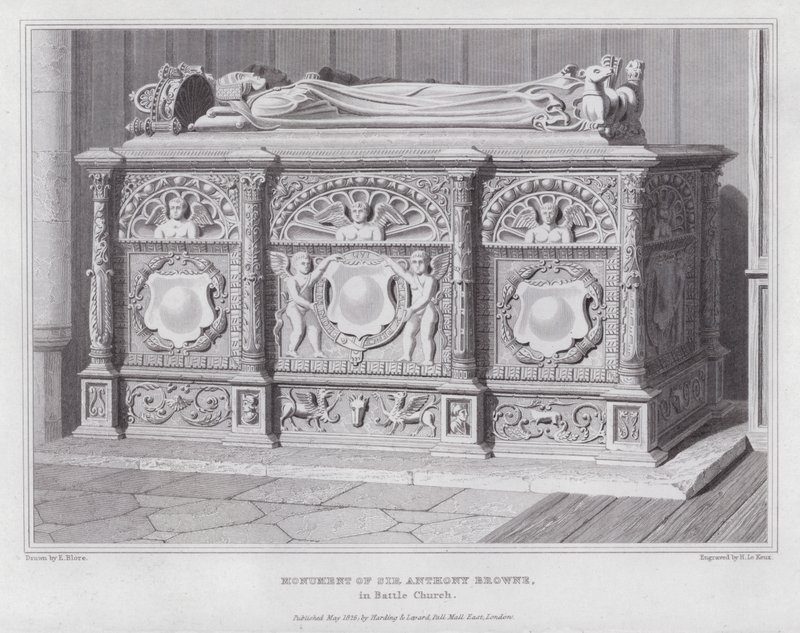 Památník sira Anthonyho Brownea, v Battle Church (rytina) od Edward Blore