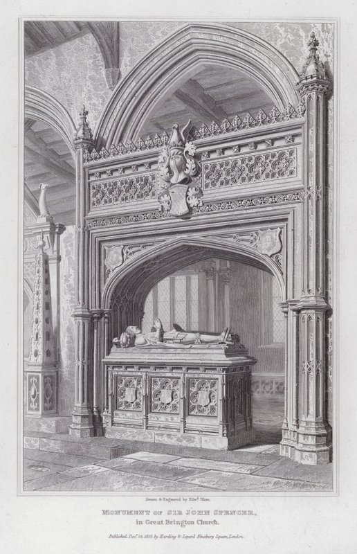 Památník sira Johna Spencera, v Great Brington Church (rytina) od Edward Blore