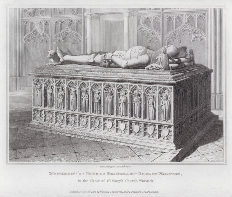 Památník Thomase Beauchampa hraběte z Warwicku, ve sboru kostela St Mary Warwick (rytina) od Edward Blore