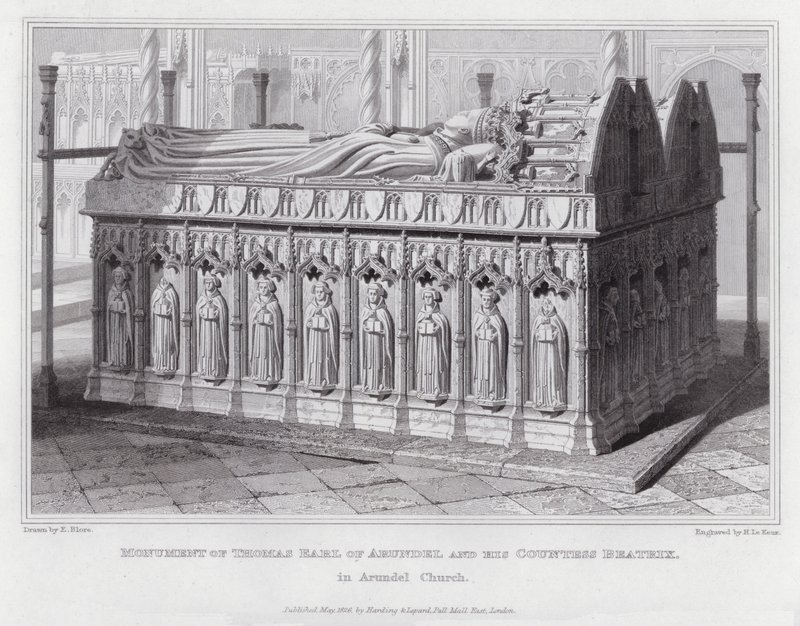 Památník Thomase hraběte z Arundelu a jeho hraběnky Beatrix, v Arundel Church (rytina) od Edward Blore