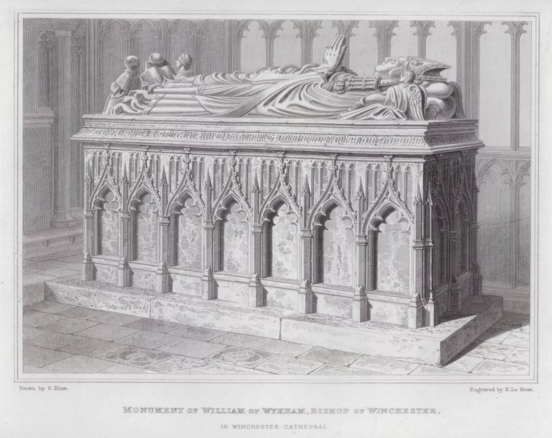 Památník Viléma z Wykham, biskupa z Winchesteru, ve Winchesterské katedrále (rytina) od Edward Blore