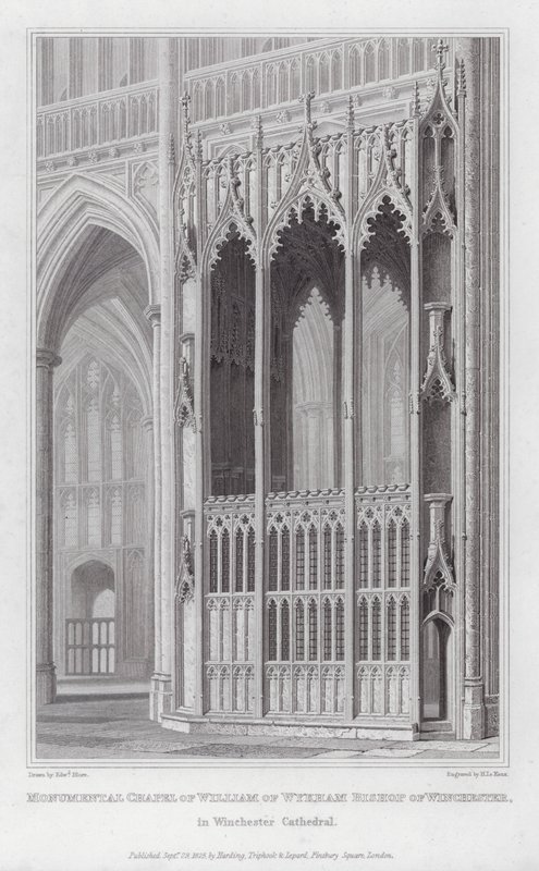 Monumentální kaple Viléma z Wykham biskupa z Winchesteru, ve Winchesterské katedrále (rytina) od Edward Blore