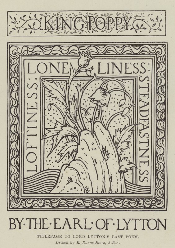 Titulní strana k poslední básni lorda Lyttona od Edward Burne Jones