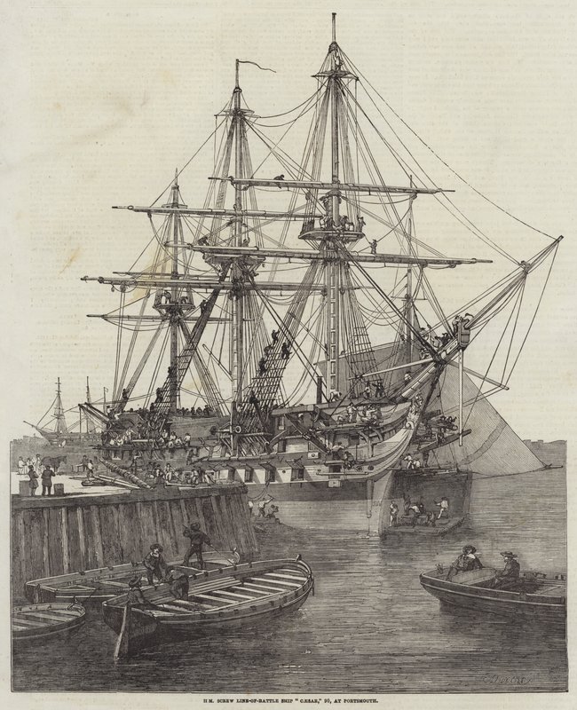 HM Screw Line-of-Battle Ship Caesar, 90, v Portsmouthu od Edward Duncan