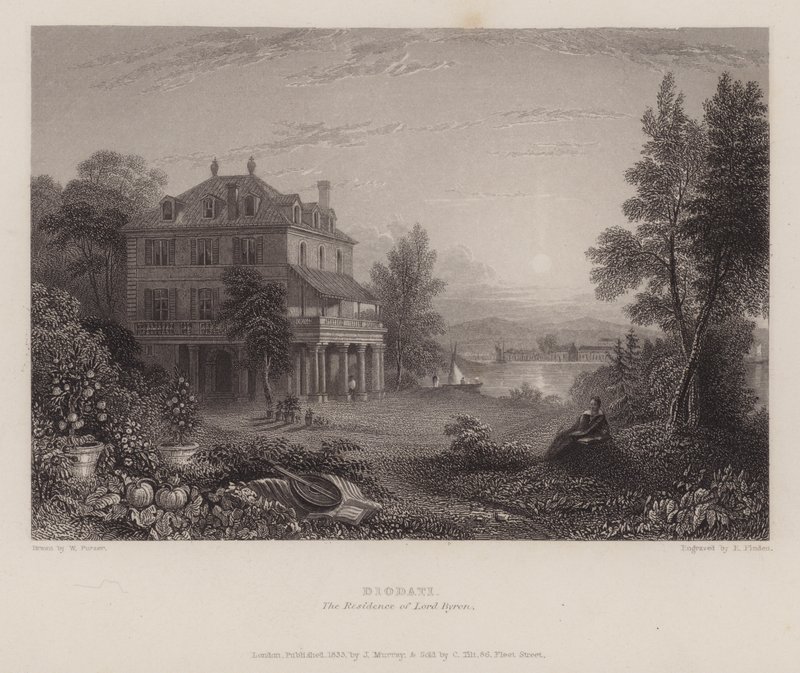Villa Diodati, sídlo lorda Byrona (rytina) od Edward Francis (after) Finden