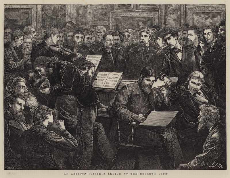 Soiree umělců, skica v klubu Hogarth od Edward Frederick Brewtnall