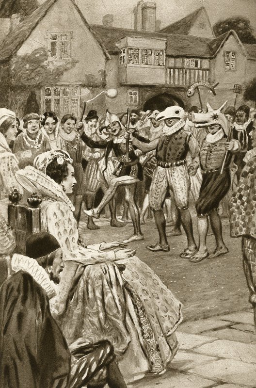 Královna Alžběta I. se baví s šašky (litografie) od Edward Frederick Skinner