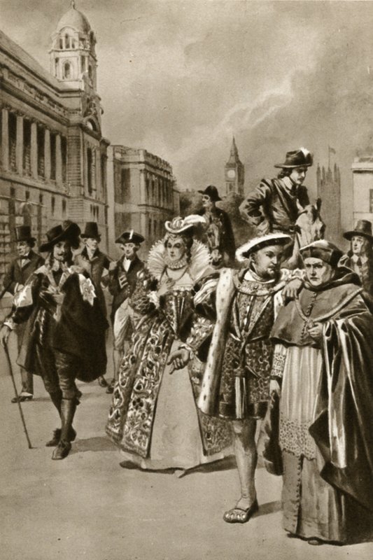 Ulice Londýna: Jindřich VIII., kardinál Wolsey (litografie) od Edward Frederick Skinner
