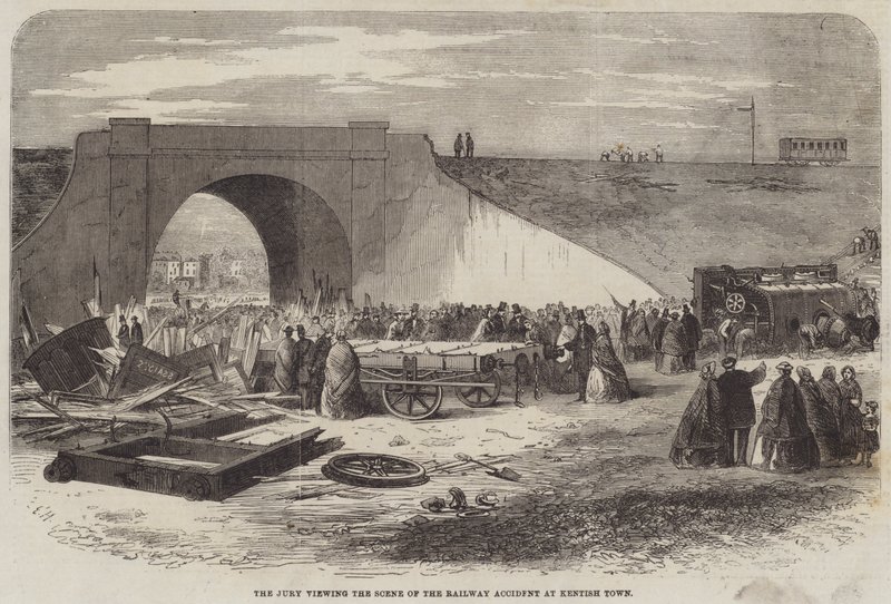 Porota sleduje scénu železniční nehody v Kentish Town od Edward Hull