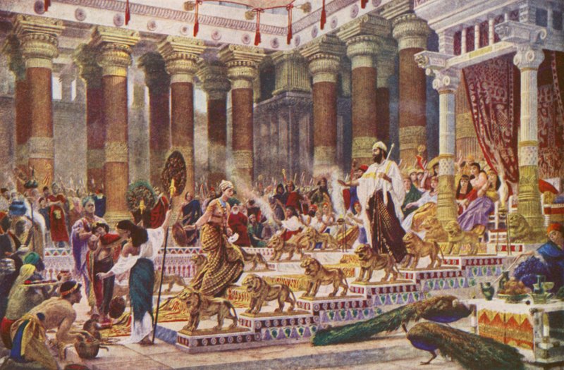 Návštěva královny ze Sáby u krále Šalamouna (barevná litografie) od Edward John (after) Poynter