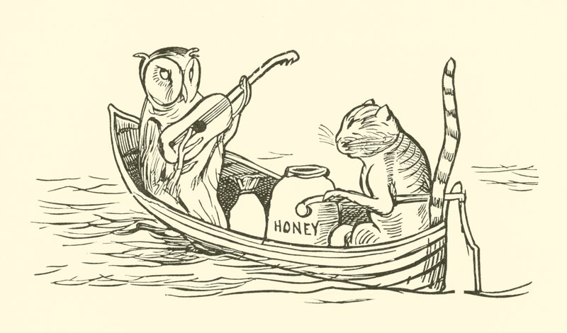 Sova a kočička (rytina) od Edward Lear