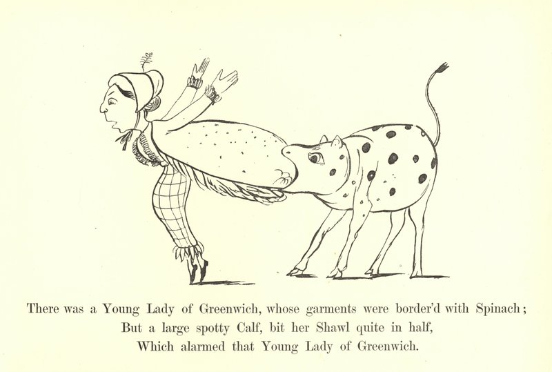 Byla tam mladá dáma z Greenwiche, jejíž šaty byly lemovány špenátem od Edward Lear