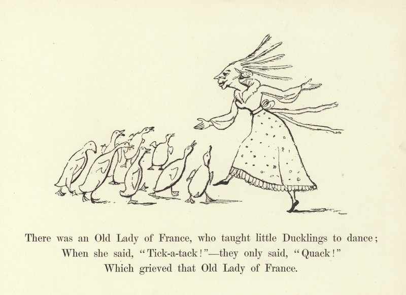Byla jedna stará dáma z Francie, která učila malá káčátka tančit od Edward Lear