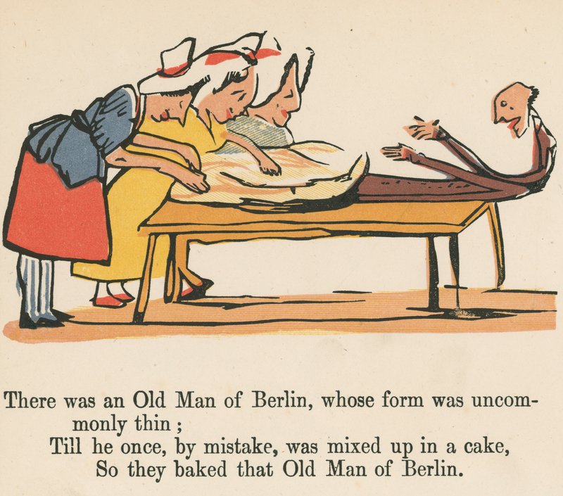 Byl tam Starý muž z Berlína, jehož podoba byla neobvykle hubená, z knihy „Kniha nesmyslů“, kterou vydal Frederick Warne and Co., Londýn, kolem roku 1875 od Edward Lear