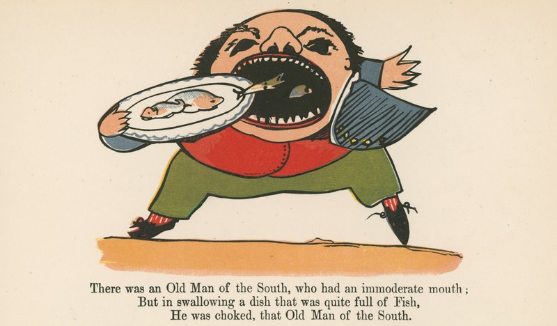 Byl jeden starý muž z jihu, který měl nemírná ústa, z knihy „Kniha nesmyslů“, kterou vydal Frederick Warne and Co., Londýn, kolem roku 1875 od Edward Lear