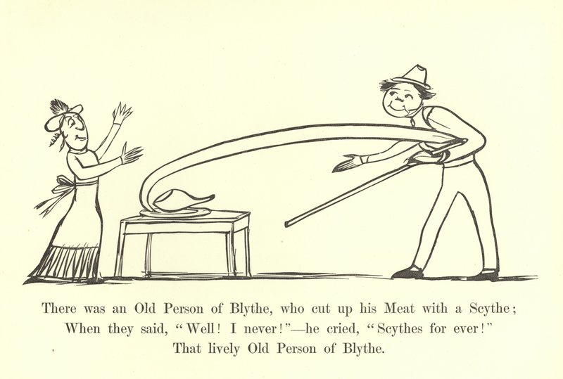 Byl tam starý Blythe, který rozřezal své maso kosou od Edward Lear