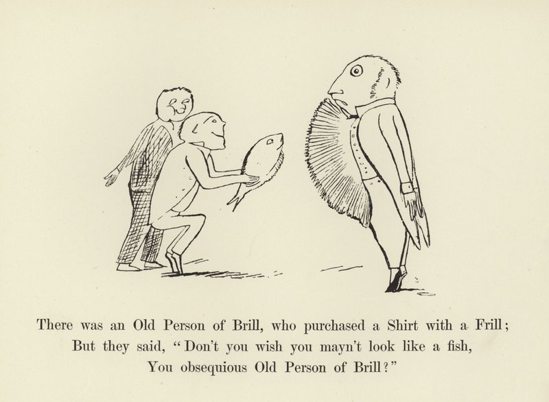 Byl tam starý Brill, který si koupil košili s volánkem od Edward Lear