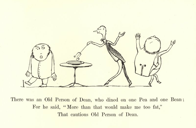 Byl tam starý Deanův člověk, který jedl jeden hrášek a jedno fazole od Edward Lear
